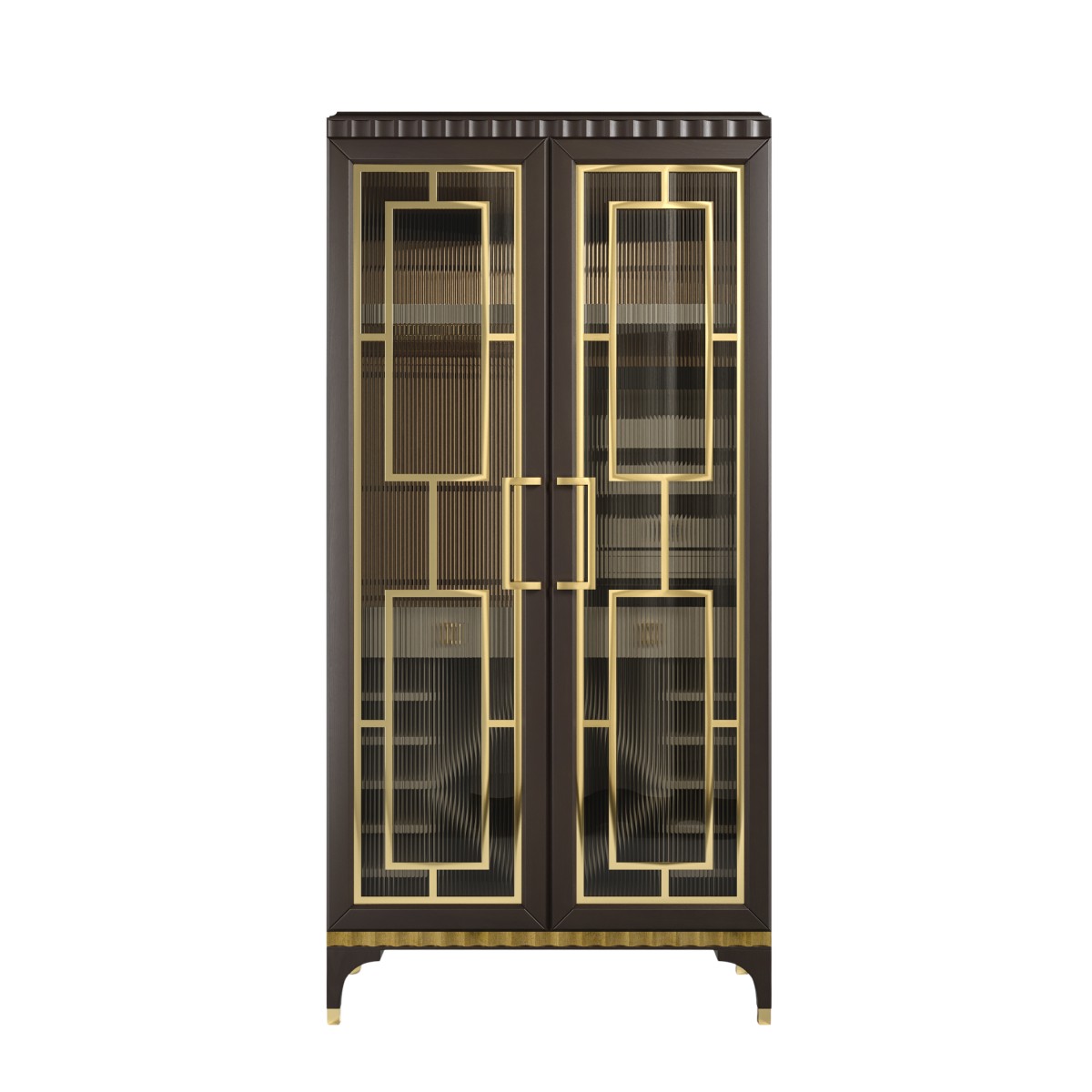 Aldar wine cabinet, fluted glass doors with gold plated metal decorations